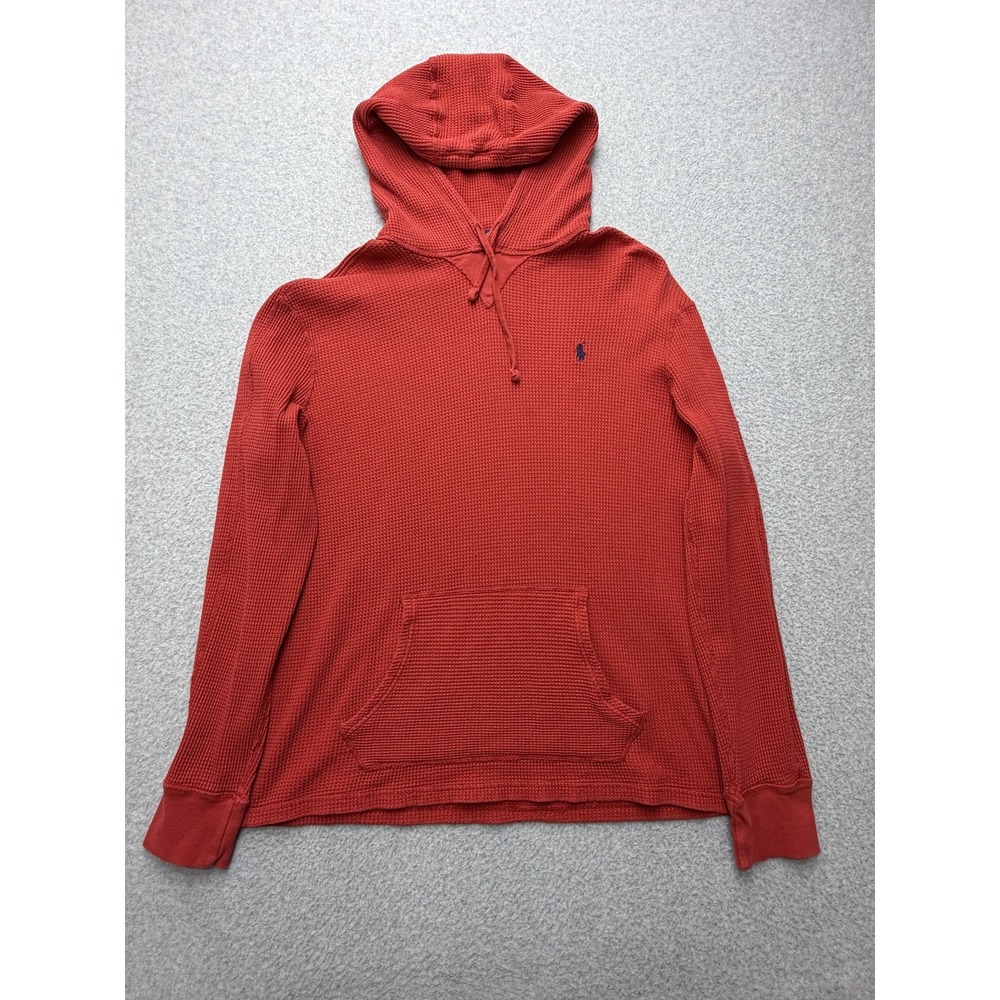 Polo Ralph Lauren Hoodie Mens Large Red Waffle Knit Pullover Kangaroo Pocket
